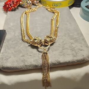 Elegant Gold Chain Necklace with Tassel..2 Tiger Faces